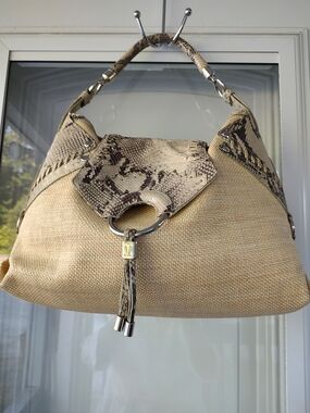 Only Weekends Special Deal Beige Snake-Accent Hobo Bag